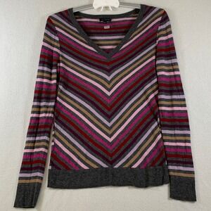 The Limited Women's V-Neck Lightweight Striped Sweater Wool Blend Multicolor S